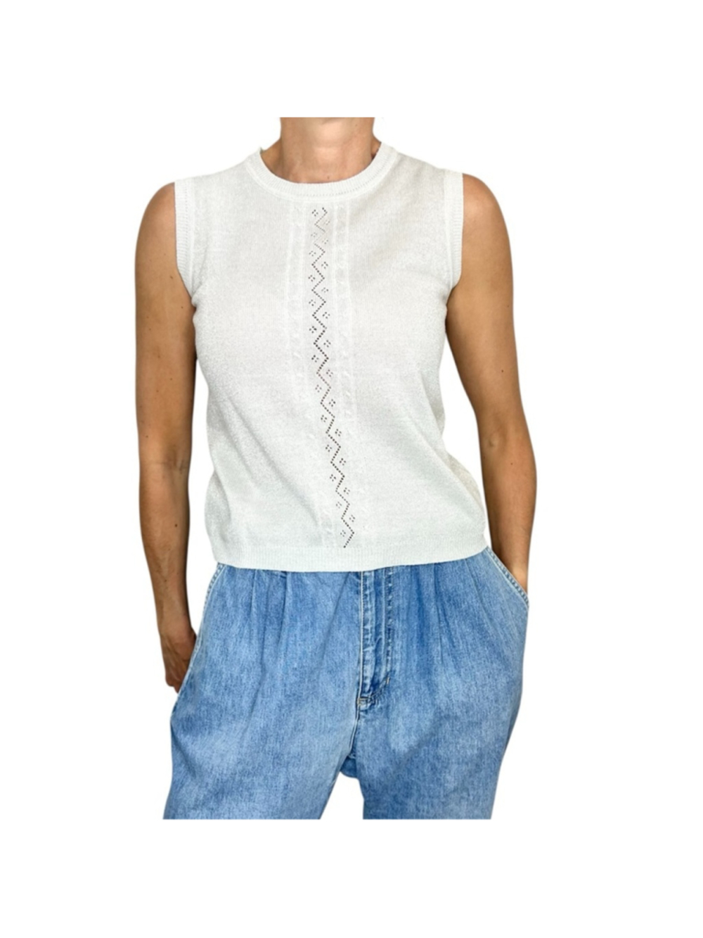 Vintage 90s cotton blend grey metallic silver sleeveless fine knit top sweater M